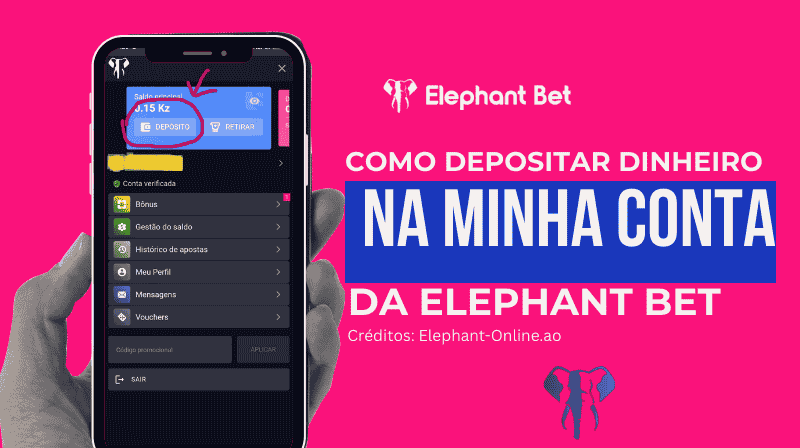 Infográfico completo mostrando como depositar dinheiro na Elephant Bet com diversos métodos de pagamento em Angola.