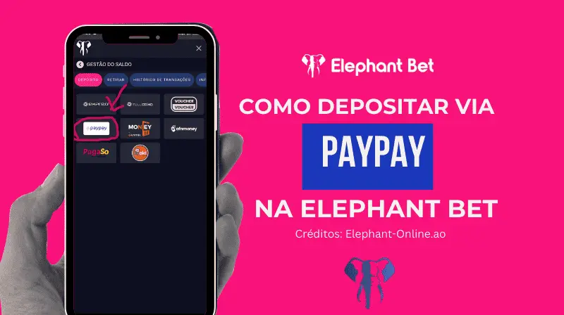 Tutorial demonstrativo de como depositar via PayPay na Elephant Bet Angola.