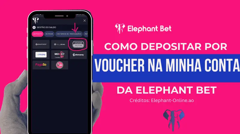 Tutorial visual de como depositar via Voucher na Elephantbet em pontos de venda em Angola.